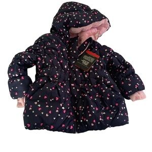 ZeroXposur Navy Blue with Pink Hearts Zipperes Puffer Jacket NWT Size 24 months